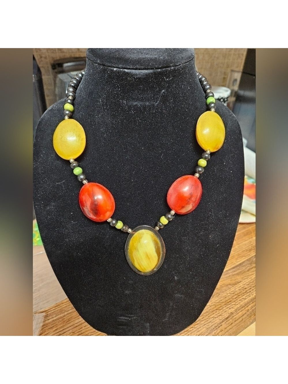 Vintage Red and Yellow Statement Necklace
